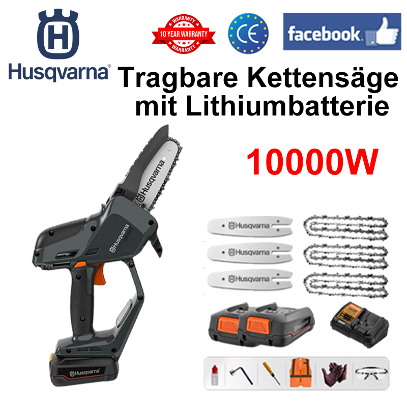 (16 Stunden Akkulaufzeit) 10000 W Lithium-Elektrosäge + Akku * 2 + Ladegerät + Lichtleiterplatte * 3 + Kette * 3 + Werkzeugkasten + Schmiermittel + Schutzbrille, 3 Jahre Garantie